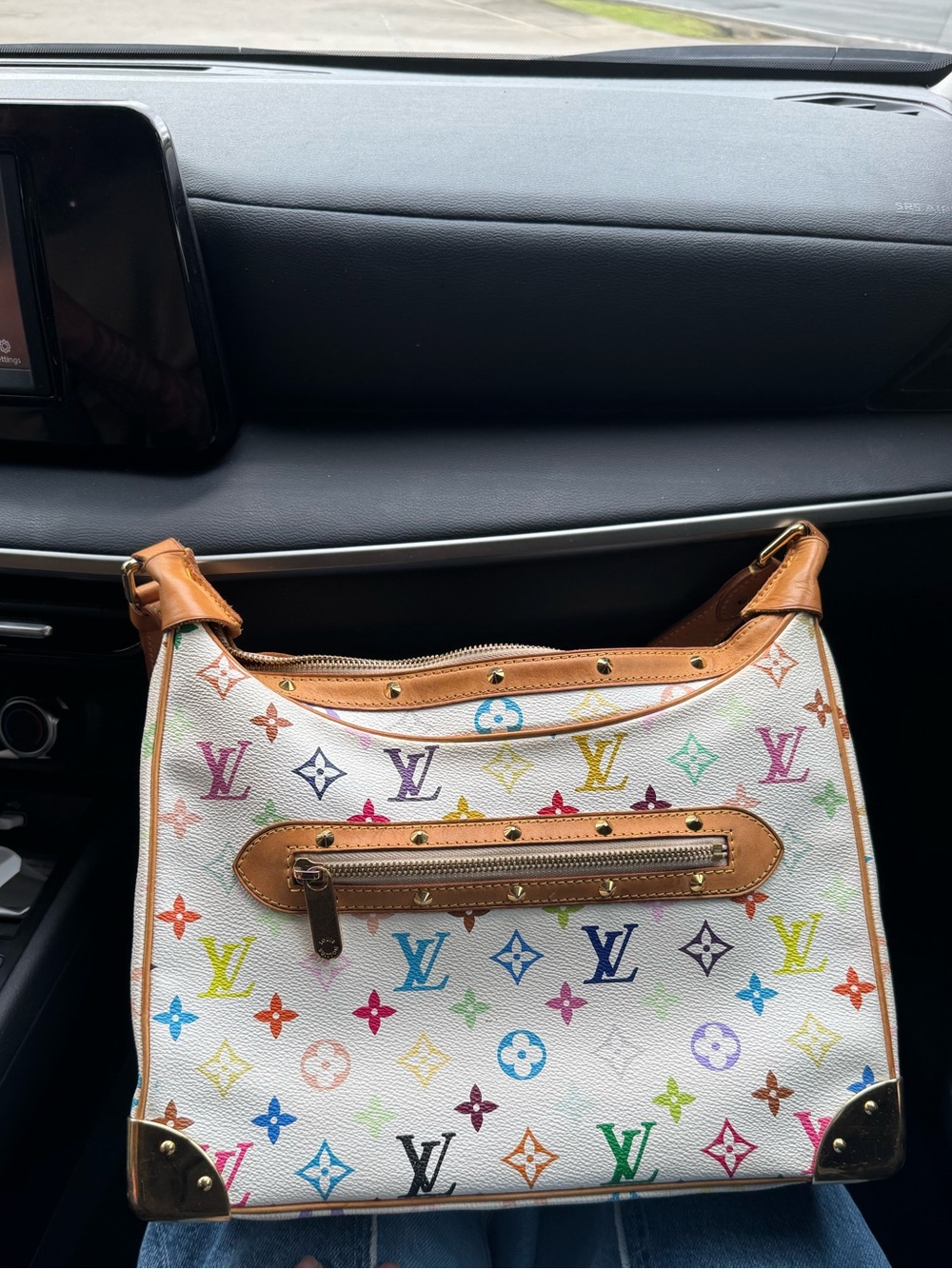 Louis Vuitton Murakami White Multicolor Monogram Leather-Trim Shoulder Bag
